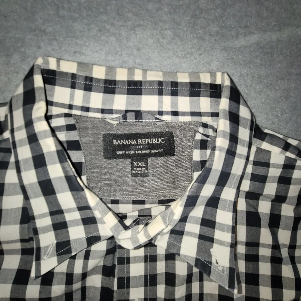 Banana Republic Mens XXL Soft Wash Slim Fit Plaid Button Down Shirt Black